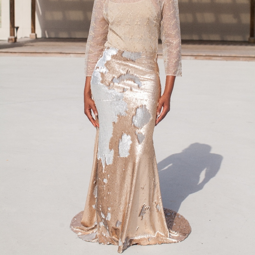 Handmade gold and silver sequin long skirt